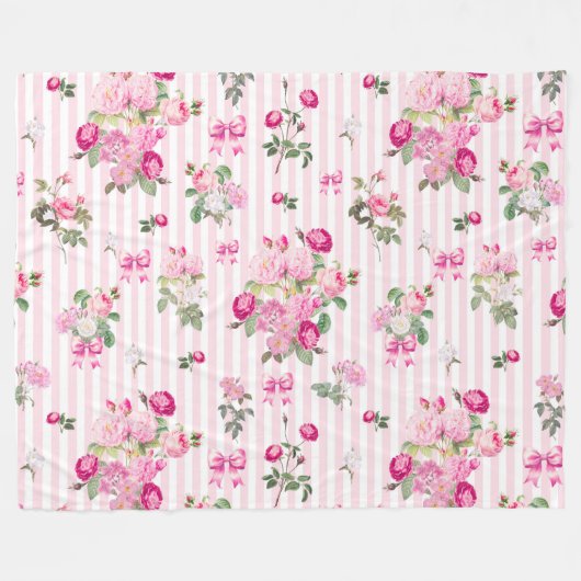  Roze Rozen Coquette Bow Stripes Fleece Deken (Voorkant (Horizontaal))