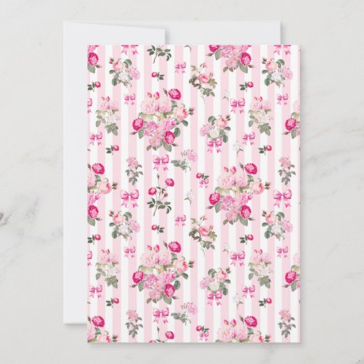  Roze Rozen Coquette Bow Stripes Kaart (Achterkant)