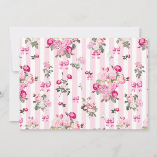 Roze Rozen Coquette Bow Stripes Kaart (Achterkant)