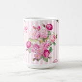  Roze Rozen Coquette Bow Stripes Koffiemok (Center)