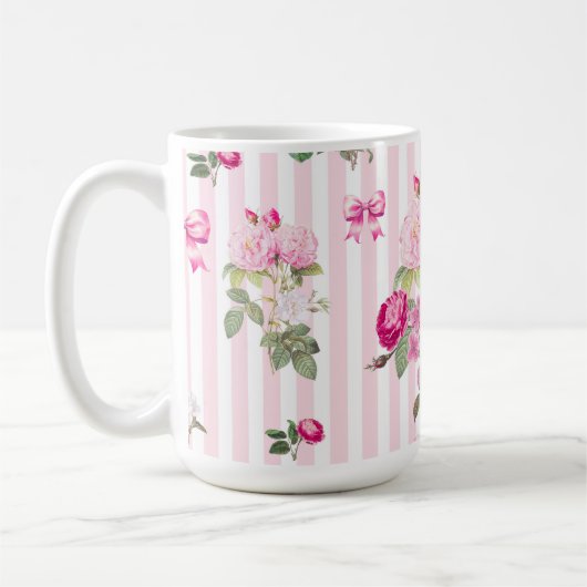 Roze Rozen Coquette Bow Stripes Koffiemok (Links)