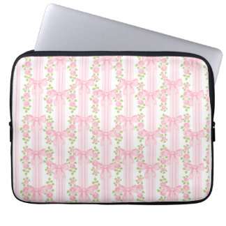 Roze Rozen Coquette Bow Stripes Laptop Sleeve