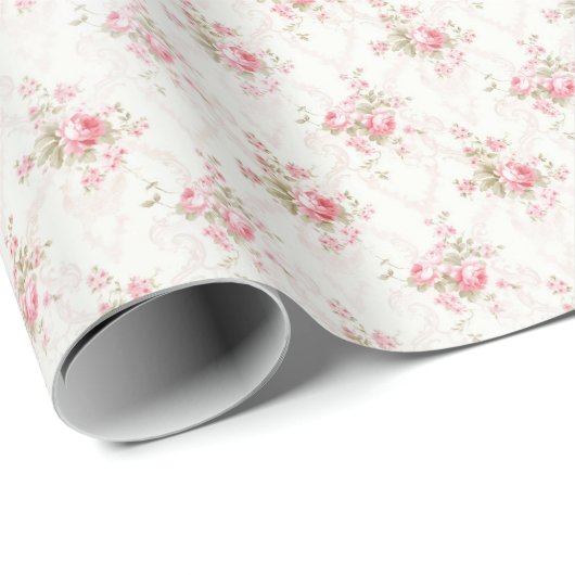 Roze Rozen Coquette Inpakpapier Vintage (Rol Hoek)