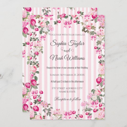 Roze Rozen Coquette Strik lint Kaart (Voorkant / Achterkant)