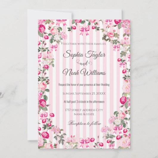 Roze Rozen Coquette Strik linten Kaart (Voorkant)