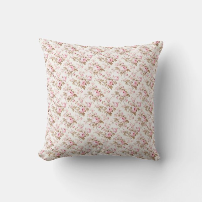 Roze Rozen Coquette Vintage Kussen (Voorkant)