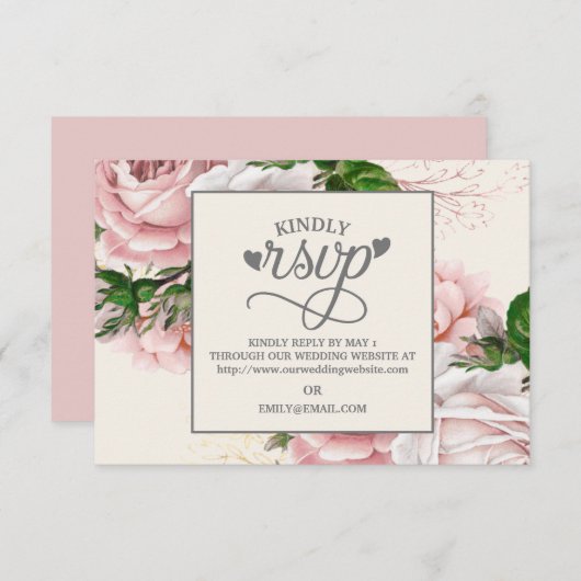 roze Rozen crème Wedding RSVP (Voorkant / Achterkant)
