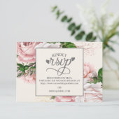  roze Rozen crème Wedding RSVP Kaartje (Staand voorkant)
