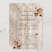 Roze Rozen Crème Wit Hout Wedding Kaart (Voorkant / Achterkant)