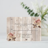 Roze Rozen Crème Wit Hout Wedding RSVP (Staand voorkant)