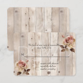 Roze Rozen Crème Wit Hout Wedding RSVP Kaartje (Voorkant / Achterkant)