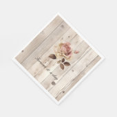 Roze Rozen Crème Wit Hout Wedding Servet (Hoek)