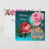 ROZE ROZEN,CUPID KANT HART BLAUWE HUWELIJKSE MONOG KAART (Voorkant / Achterkant)