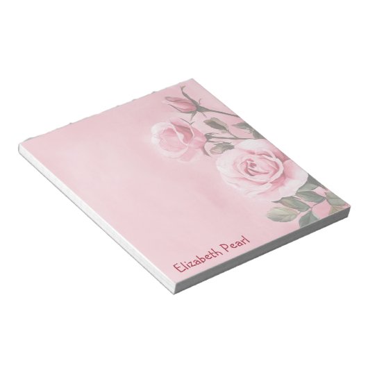 Roze Rozen CUSTOM NAME Kruidenierswinkel to-do lij Notitieblok (Schuin)