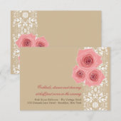 Roze Rozen Damast Kant Trouw Ontvangstkaart Informatiekaartje (Voorkant / Achterkant)