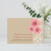Roze Rozen Damast Kant Trouw Ontvangstkaart Informatiekaartje (Staand voorkant)