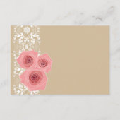 Roze Rozen Damast Kant Trouw Ontvangstkaart Informatiekaartje (Achterkant)