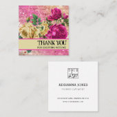 Roze rozen Dank je Logo Vierkante Visitekaartje (Voorkant / Achterkant)