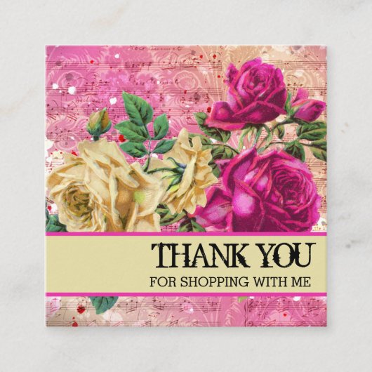 Roze rozen Dank je Logo Vierkante Visitekaartje (Voorkant)
