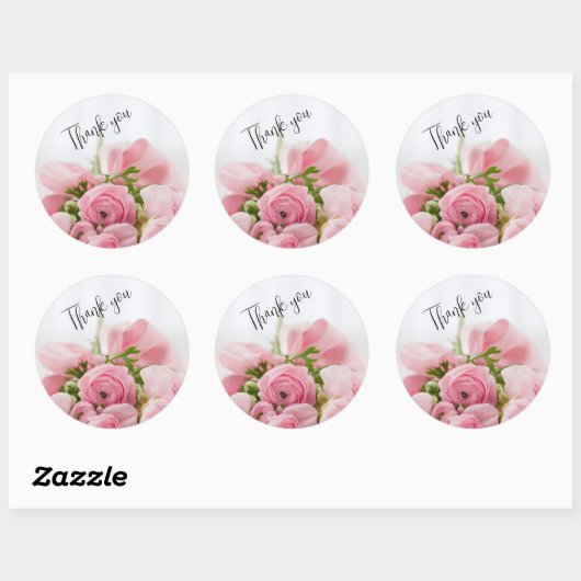 Roze rozen dank je sticker (Vel)