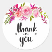 Roze rozen dank je sticker (Voorkant)