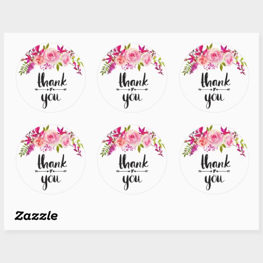 Roze rozen dank je sticker (Vel)