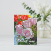 Roze rozen dank u bedankkaart (Staand voorkant)