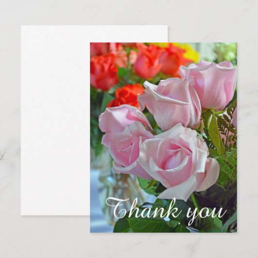 Roze rozen dank u bedankkaart (Voorkant / Achterkant)