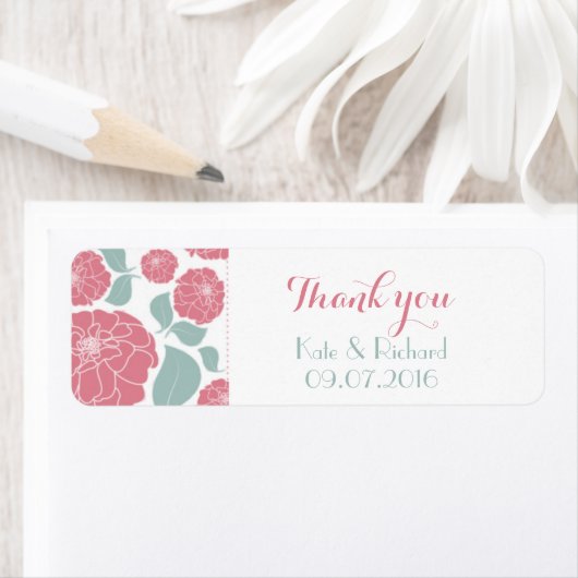 Roze rozen Dank u Sticker Etiket voor bruiloft (Insitu)
