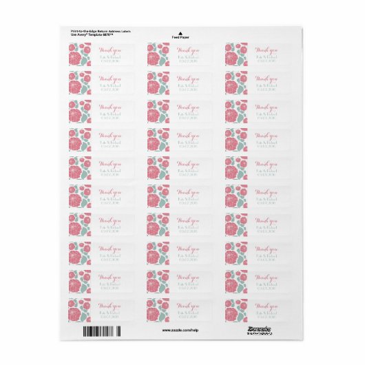 Roze rozen Dank u Sticker Etiket voor bruiloft (Full Sheet)