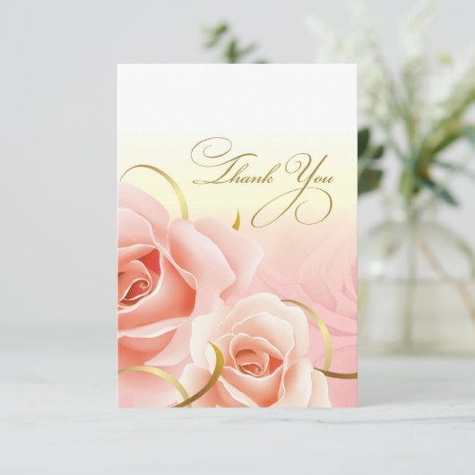 Roze rozen Dank u voor de Kaarten van de verjaarda (Staand voorkant)