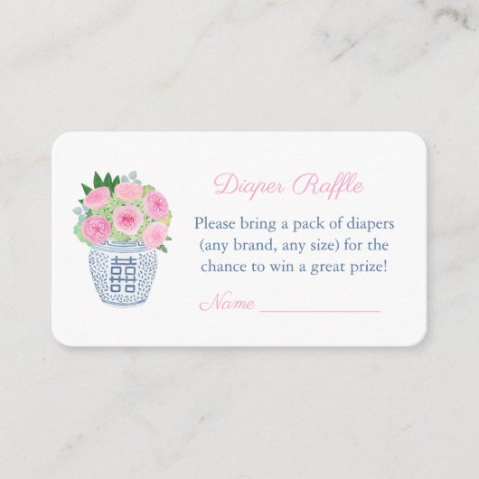 Roze Rozen Dappere Raffle Baby shower Partij Informatiekaartje (Voorkant)