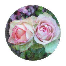 Roze rozen Decoratief glas snijvlak 12 inch Snijplank