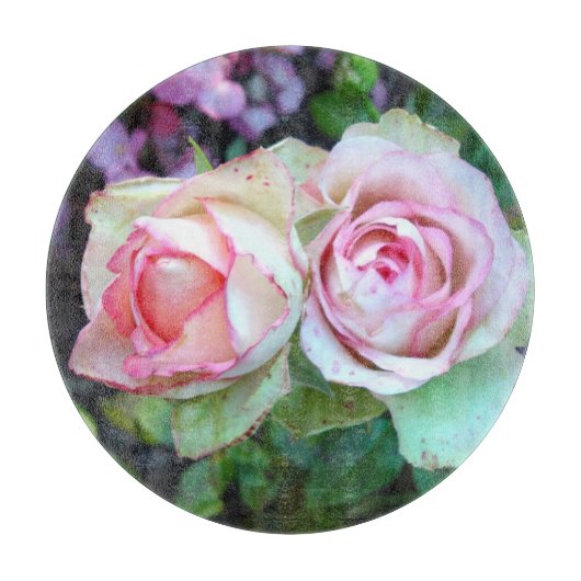 Roze rozen Decoratief glas snijvlak 12 inch Snijplank (Voorkant)