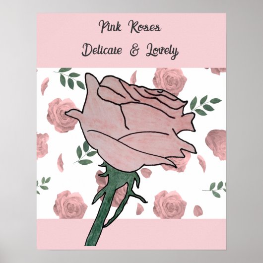 Roze Rozen- Delicaat en Lieflijk Poster (Voorkant)