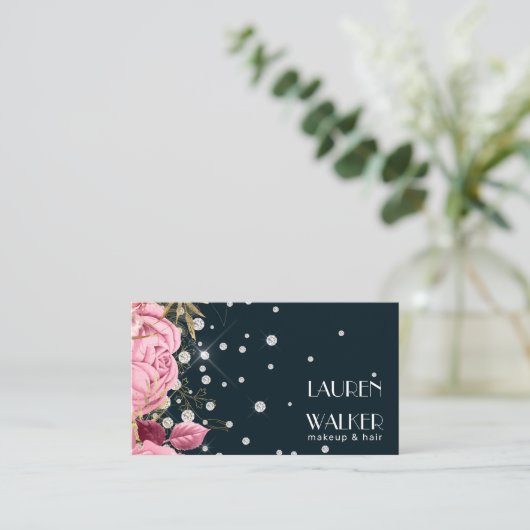 Roze Rozen Diamanten Elegante schoonheidsspecialis Visitekaartje (Staand voorkant)