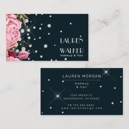 Roze Rozen Diamanten Elegante schoonheidsspecialis Visitekaartje (Voorkant / Achterkant)