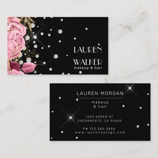 Roze Rozen Diamanten Elegante schoonheidsspecialis Visitekaartje (Voorkant / Achterkant)
