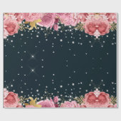 roze rozen diamanten marineblauw elegant cadeaupapier (Vlak)