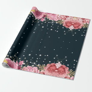 roze rozen diamanten marineblauw elegant cadeaupapier