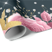 roze rozen diamanten marineblauw elegant cadeaupapier (Rol Hoek)