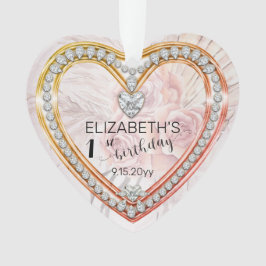 Roze rozen |Diamonds 1ste verjaardag Keepdoseanter Ornament