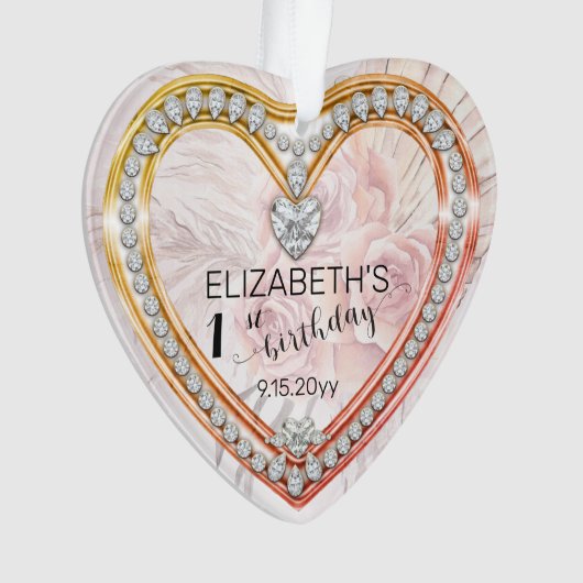 Roze rozen |Diamonds 1ste verjaardag Keepdoseanter Ornament (voorkant)