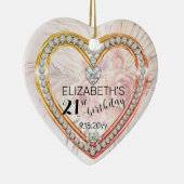 Roze rozen |Diamonds 21ste verjaardag Keepslag Orn Keramisch Ornament (Rechts)