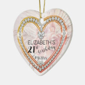 Roze rozen |Diamonds 21ste verjaardag Keepslag Orn Keramisch Ornament (Links)