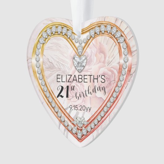 Roze rozen |Diamonds 21ste verjaardag Ornament (voorkant)