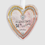 Roze rozen |Diamonds 50th Birthday Keepomwille Ornament (voorkant)