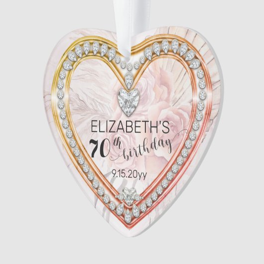 Roze rozen |Diamonds 70th Birthday Keepomwille Ornament (voorkant)