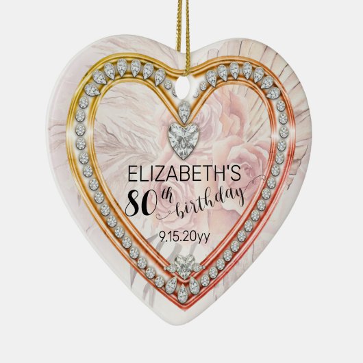 Roze rozen |Diamonds 80th Birthday Keepomwille Keramisch Ornament (Rechts)