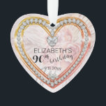 Roze rozen |Diamonds 90th Birthday Keepomwille Ornament<br><div class="desc">Elegant faux (bedrukt) diamanten en roze rozen en pampass gras keepomwille 90th verjaardagsversier design by Holiday Hearts Design (gereserveerde rechten). Sjabloon velden zijn beschikbaar om je te personaliseren met naam en datum. Alle effecten (diamanten en abstracte bloemtoon) zijn faux — ze zijn ontworpen om er zo realistisch mogelijk uit te...</div>
